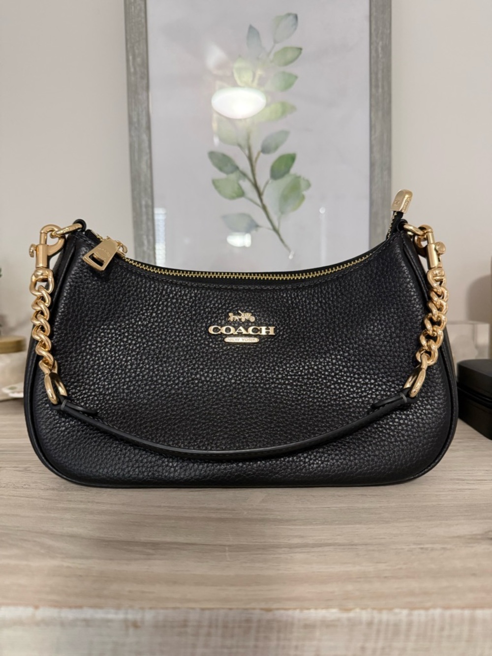 Coach Black Pebbled Leather Shoulder Bag with Gold Hardware